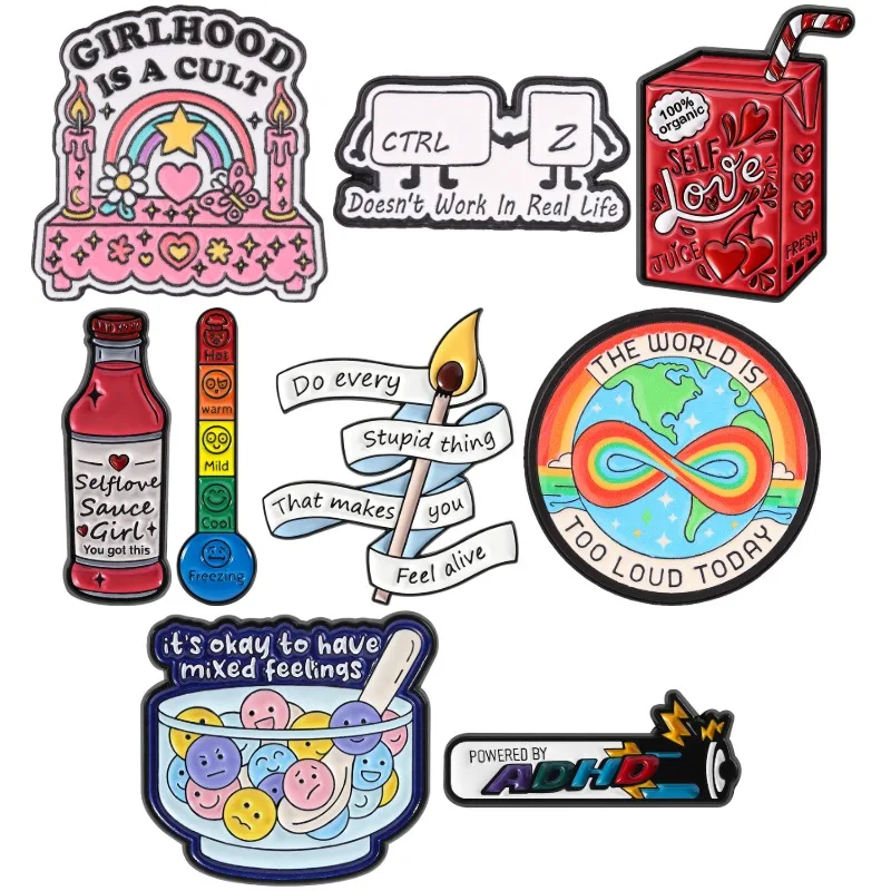 ADHD Autism Enamel Pin Positive Self-Care Brooches Mental Health CTRL+Z Badge Neurodivergent Jewelry Gift for Friends