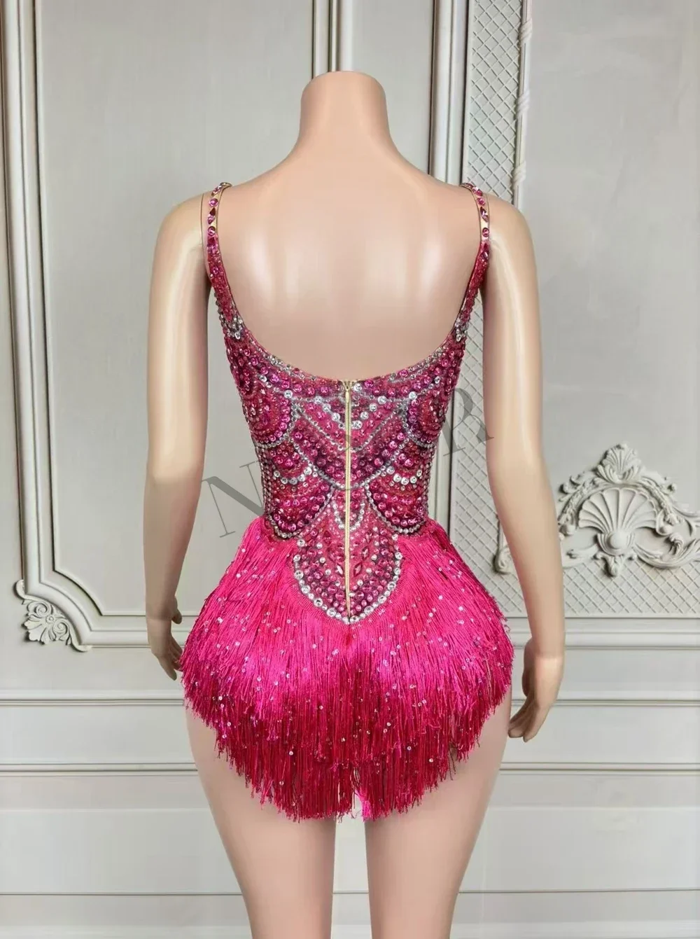 Body con frange di strass scintillanti per le donne Spettacolo sexy Performance Body da ballo Vestito da discoteca Cantante Ballerino Abbigliamento da palcoscenico