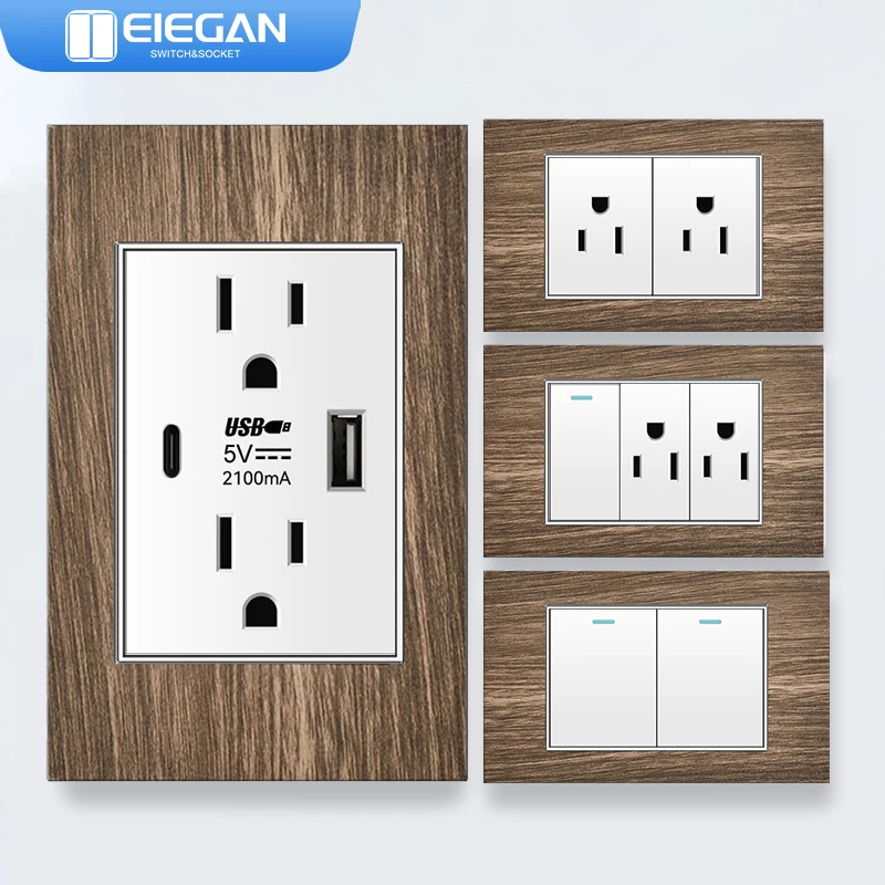 

ЭЛЕГАН Ретро настенный выключатель под дерево, быстрая настенная розетка типа C, американская мексиканская электрическая розетка с зарядным устройством USB