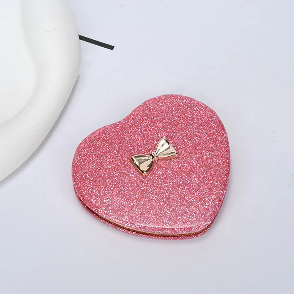 Herzförmiger, tragbarer, zusammenklappbarer Schminkspiegel, doppelseitiger, kompakter Taschenspiegel für Damenhandtaschen