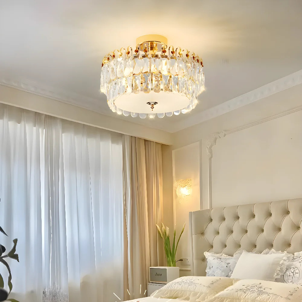 Indoor Suspended Ceiling Lamps Three Color Luxurious Ceiling Mounted Crystal Chandelier for Living Room Showroom Crystal Light