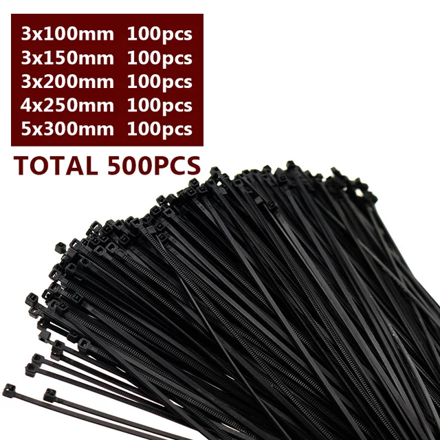 500 szt. Samozaciskowe plastikowe opaski zaciskowe z drutu 100mm 150mm 200mm 250mm 300mm czarny biały nylonowy opaska kablowa 100 szt. Opakowanie