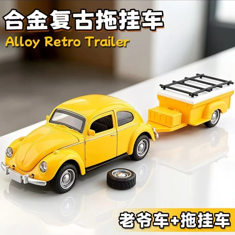 1:36 lifelike travel pickup RV replica complete beetle motorcycle accessory pull back realistic simulation toy holiday present