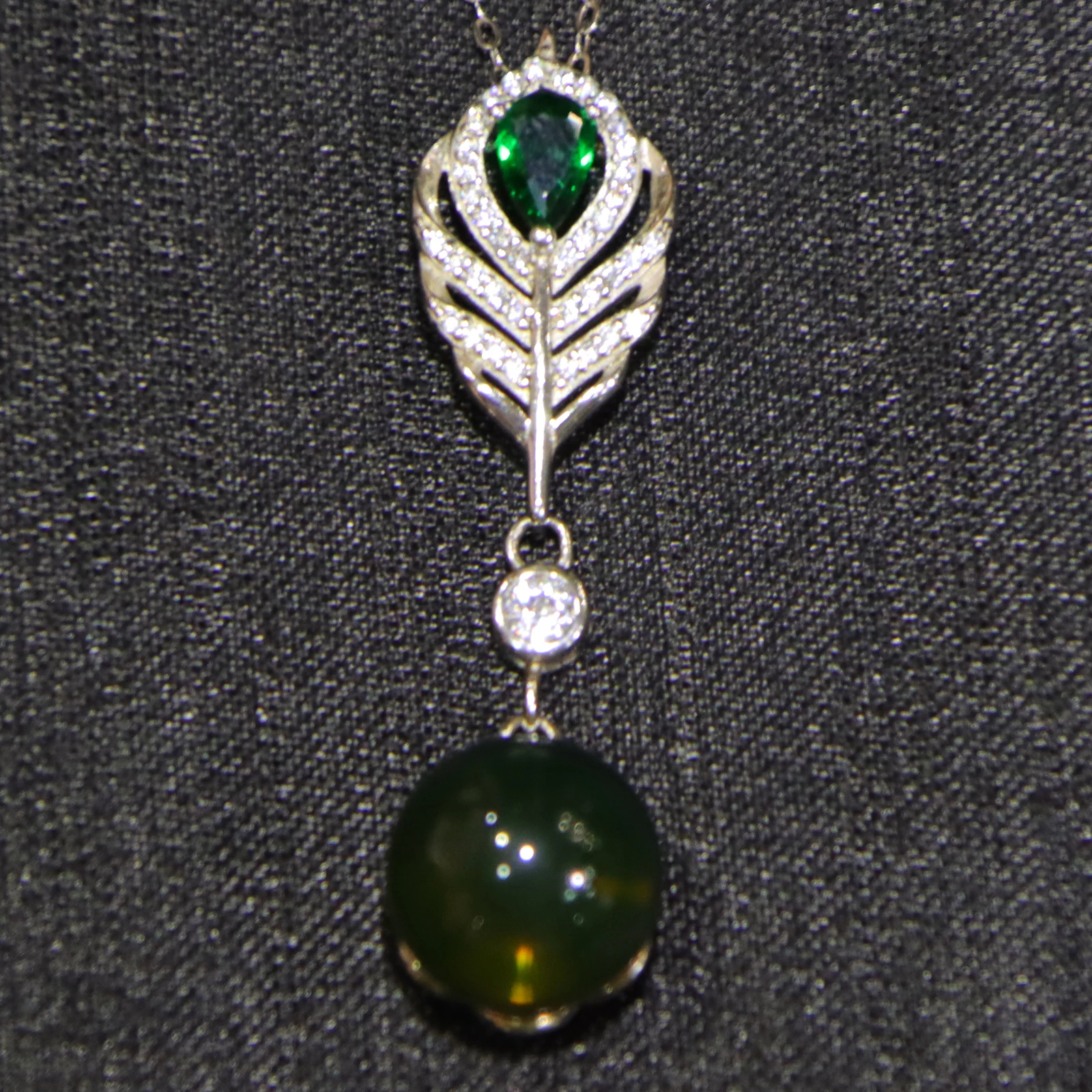 Pure Silver Feather Clasp with Natural Mexican Blue Amber Pendant 11mm Amber Bead Includes a Sterling Silver Necklace