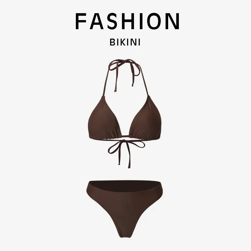 2025 Vierteiliger Badeanzug zum Schwimmen, Sommer, Strand, Dreieck, Körbchenrücken, Knoten, Bikini-Set, Femelle, Glockenärmel, Cover-Up-Set, brasilianische Badebekleidung