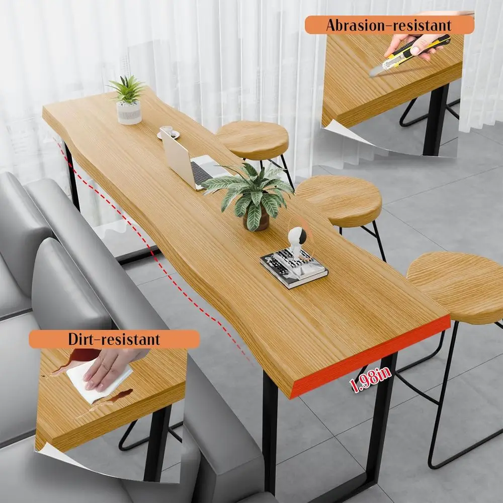 Narrow Bar Table, Rectangular Solid Wood Counter Height Table, Industrial Height Pub Table with Sturdy Metal Frame, Easy-to-Clea