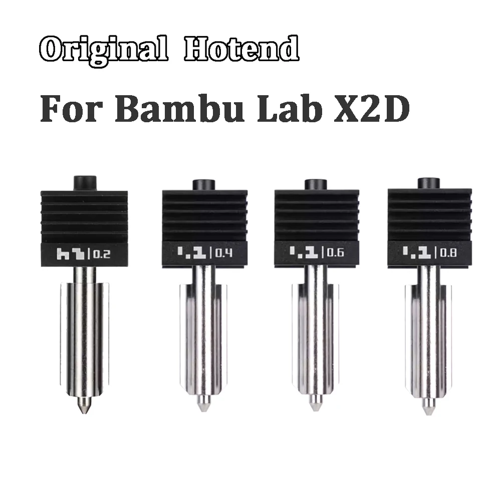 Original X2D Hotend für Bambu Lab X2D Standard Flow Hotend, gehärteter Stahl 0,2/0,4/0,6/0,8 mm Edelstahl-Hotend für Bambu Lab