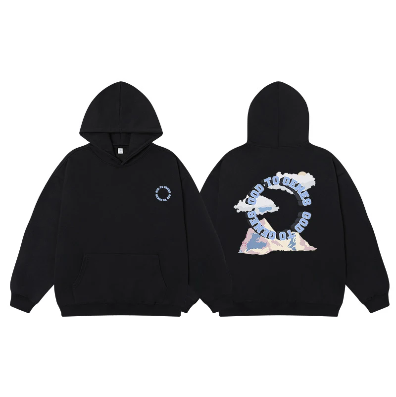 

Highstreet Hiphop Vintage Hoodie Cotton for Men Women Mountain Print Spring and Autumn Loose Sweatshirt Harajuku Streetwear Y2k
