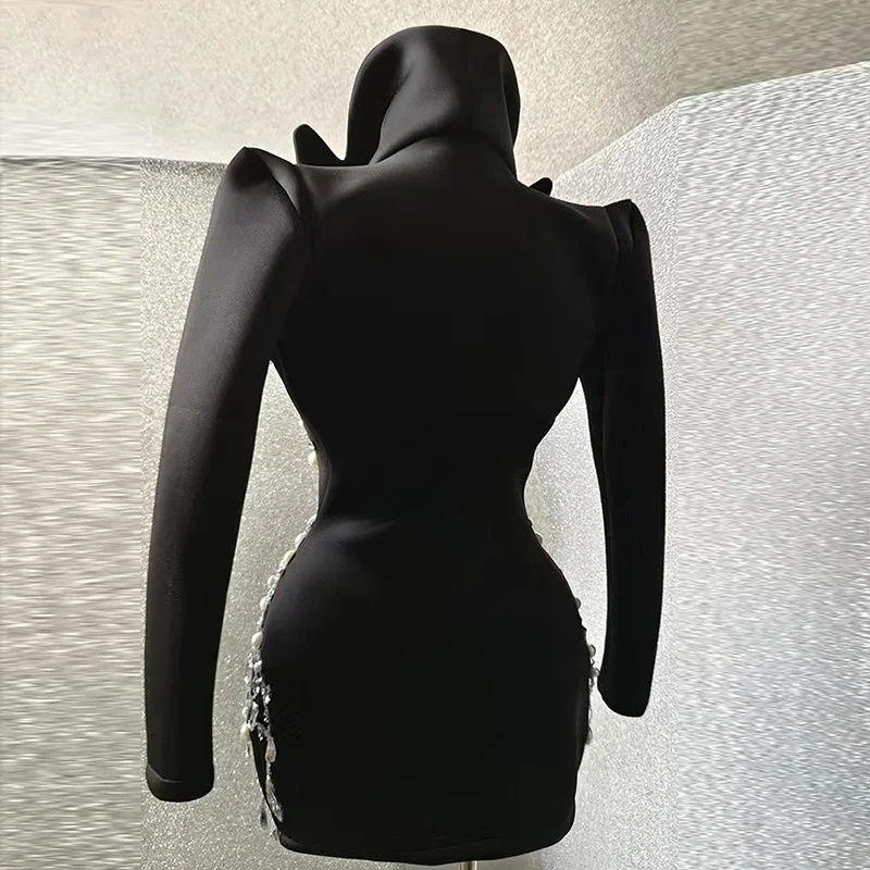 Women's Pearls  Elegant Suits Jackets Rhinestone black short dress mini club bar party birthday performance drag queen costume