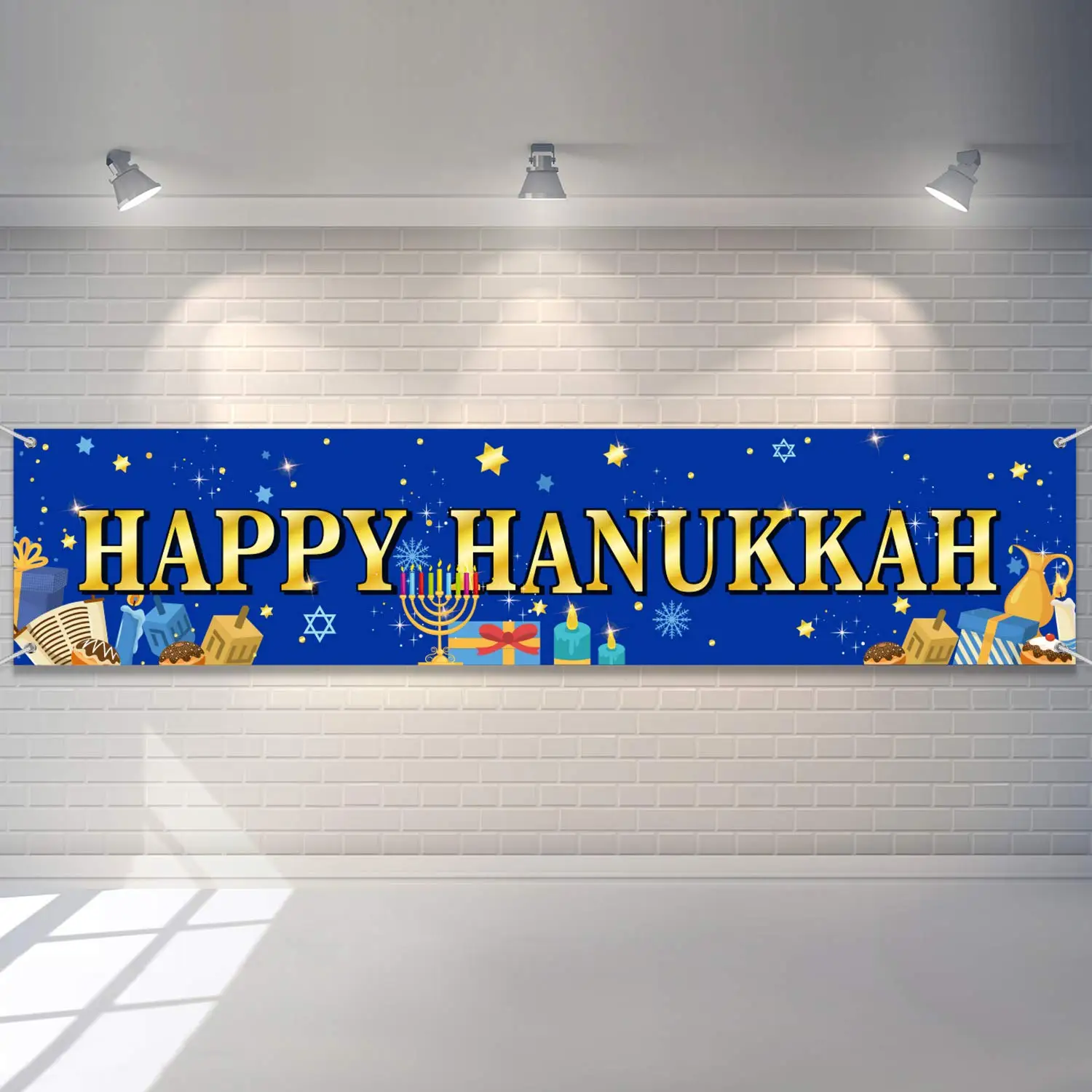 

Happy Hanukkah Party Decor Chanukah Photography Backdrop Lamp Background Hanukkah Party Supply Festive Indoor Outdoor Yard Home