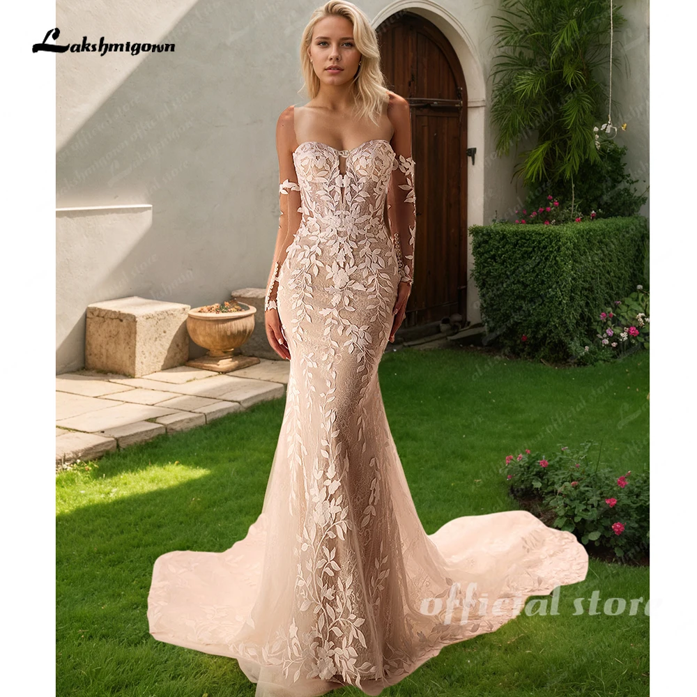 

Lakshmigown Mermaid Wedding Dress For Woman 2026 Bride Illusion Lace Appliques Tulle Bridal Gown Vestido De Casamento Customized