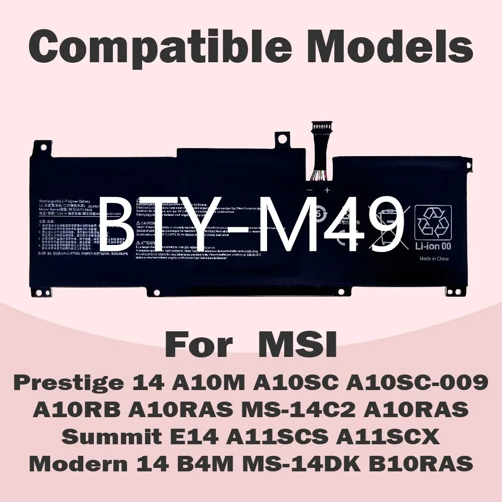 Batería para portátil BTY-M49 para MSI Prestige 14 A10SC A10RB B10MW A10SC-009 B10MW-017US MS-14C2 A10RAS A11SCX Summit E14 A11SC