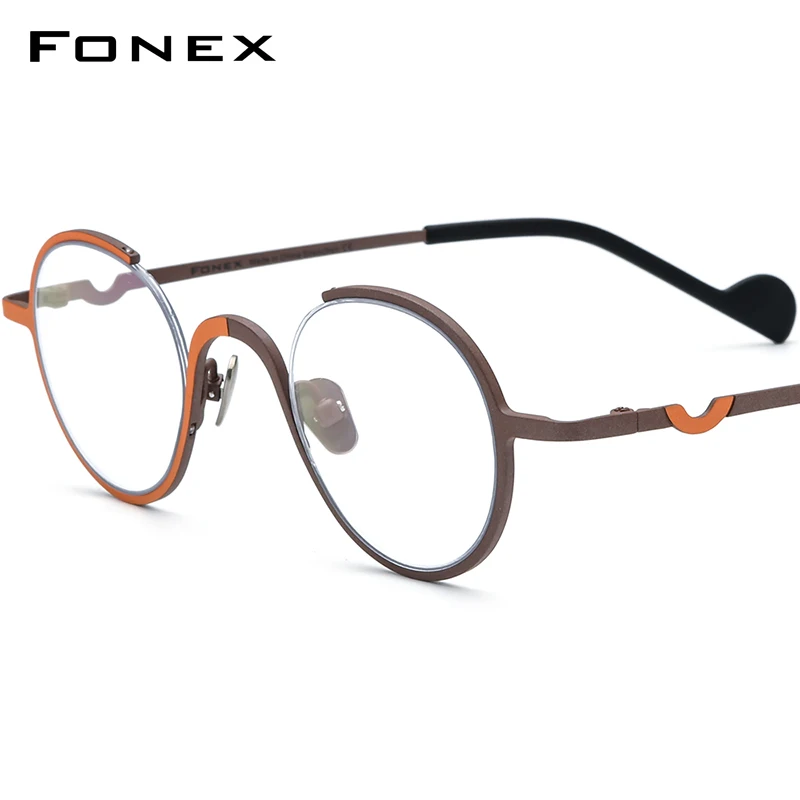 

FONEX Pure Titanium Glasses Women Colorful Retro Round Eyeglasses 2022 Men Vintage Eyewear F85745