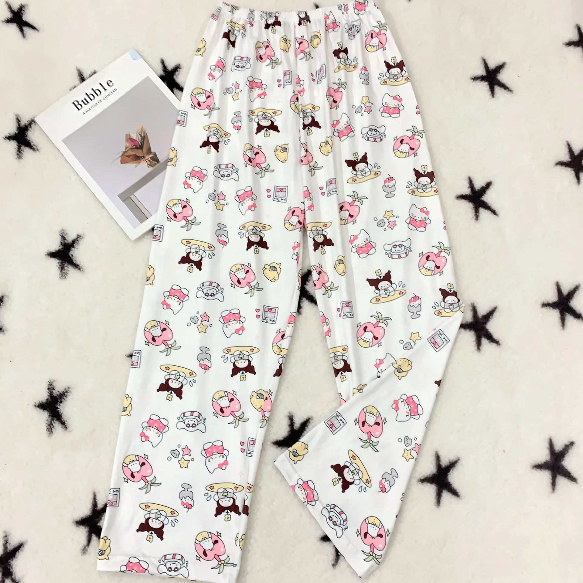 Sanrio Hello Kitty Kuromi Polyester Fiber Pajama Pants Women\'s New Four Seasons Home Pants Loose And Casual Fashion Trousers