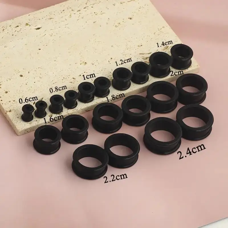 20pcs Hollow Black Silicone Ear Tunnels, Piercing Tunnel Set, Soft/Hard Silicone Flesh Ear Plugs