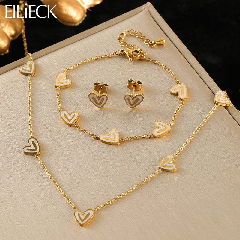 EILIECK из нержавеющей стали 316L, креативное ожерелье в форме сердца, браслет, серьги, комплект для женщин, модные водонепроницаемые ювелирные изделия золотого цвета, подарок