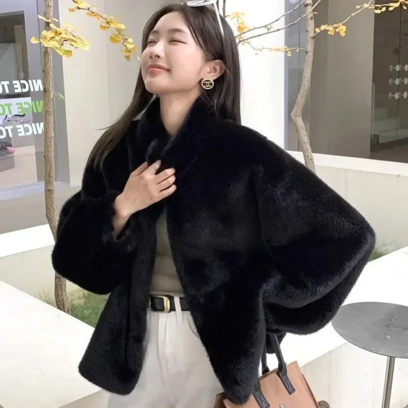 2024 Winter women\'s faux fur coat Women imitation fur jacket short stand-up collar Outwear Thick Warm sweater N1018-3