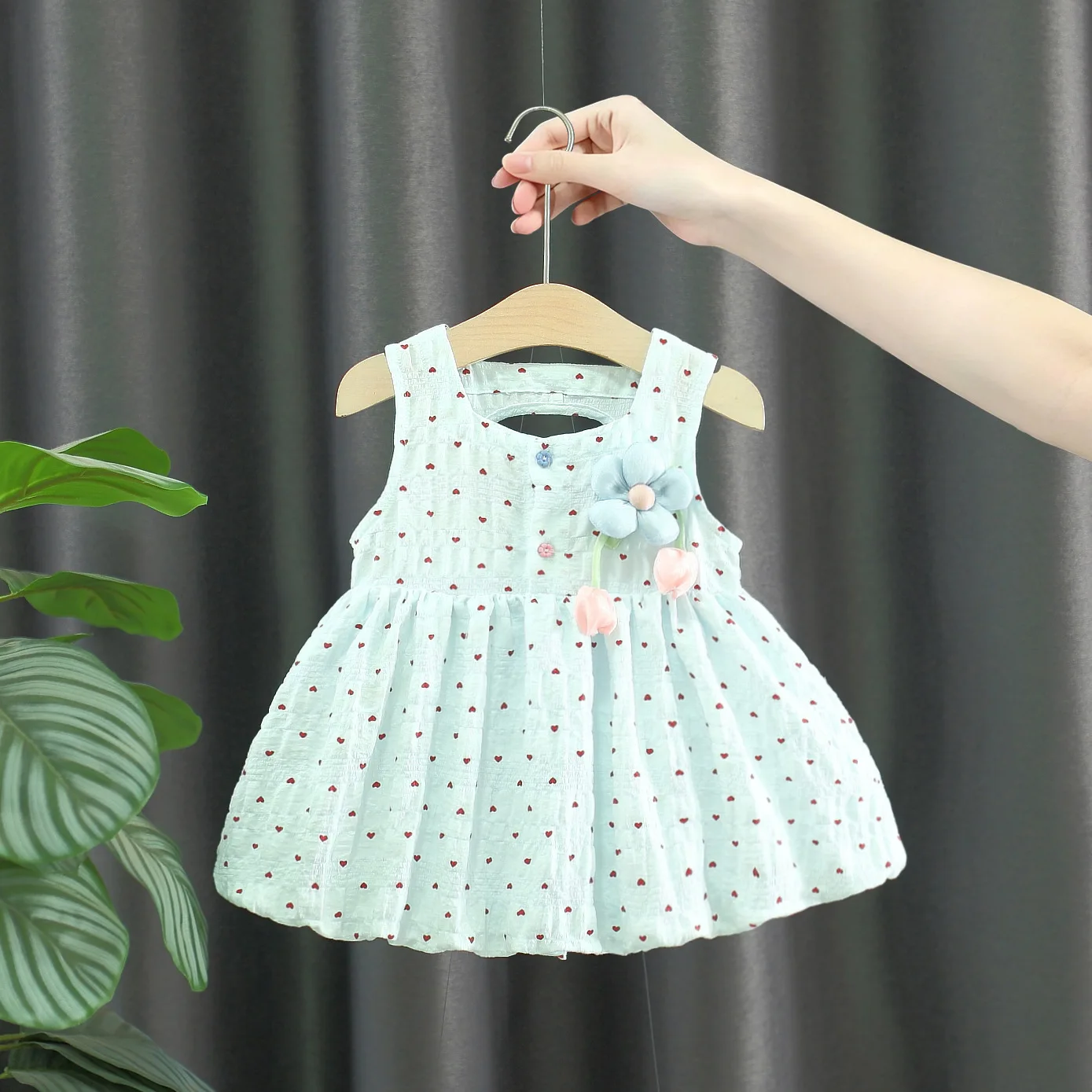 Summer New Heart-Shaped Printed Baby Girl Dress Sweet Bow Children'S Party Clothes (9 Months -4 Years Old)