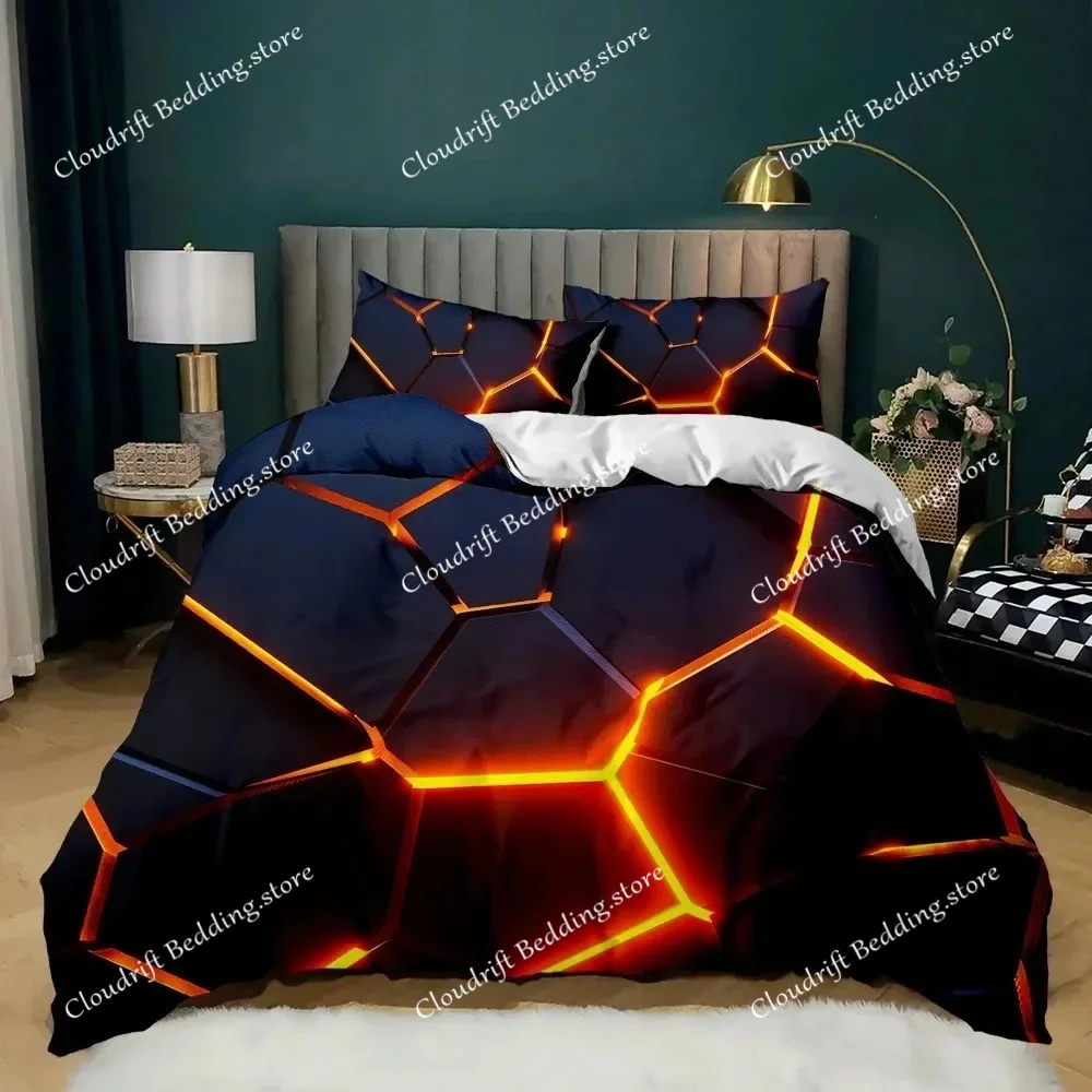 Geometric Duvet Cover Multicolor Honeycomb Hexagon Bedding Set Geometric Theme Metal Texture Streamline Polyester Qulit Cover