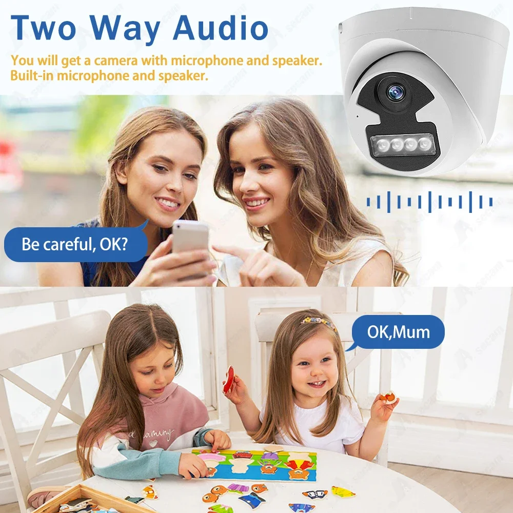 Telecamera IP di videosorveglianza 4K POE HD Audio a 2 vie 48V POE/DC 12V 8MP telecamera di sicurezza impermeabile a cupola per visione notturna a colori per NVR