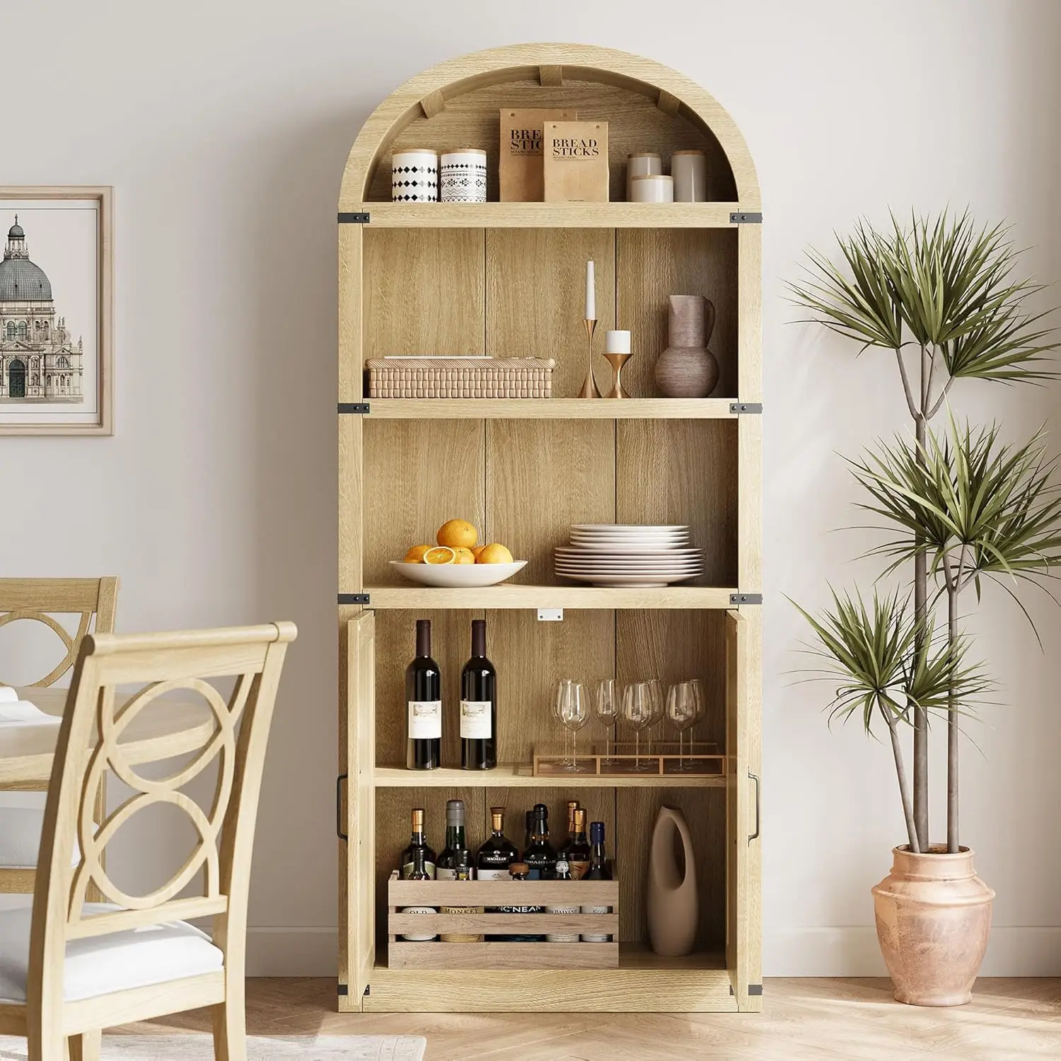 خزانة كتب بأبواب رف كتب مقوس 71.65 بوصة خزانة كتب طويلة خزانة مزرعة مع أرفف أرفف كتب خشبية للمكتب المنزلي #3