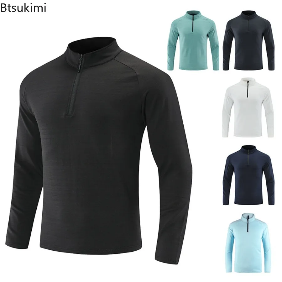 

Spring Autumn Men's Long Sleeve T-shirts Solid Stand Collar Sportswear Casual Breathable Tops Male Jogging Fitness Gym Clothing