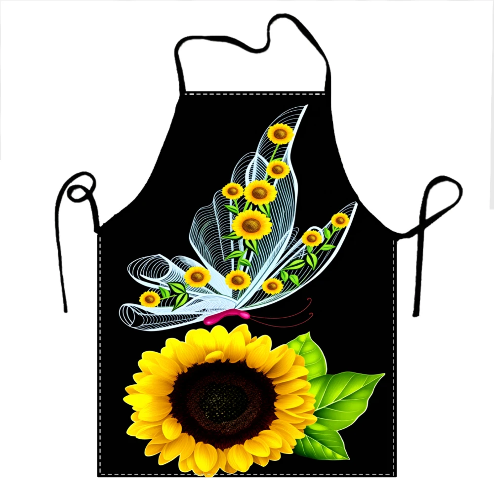 Sunflower Butterfly Apron Black Kitchen Cooking Apron With Sunflower And Butterfly Design For Women And Men