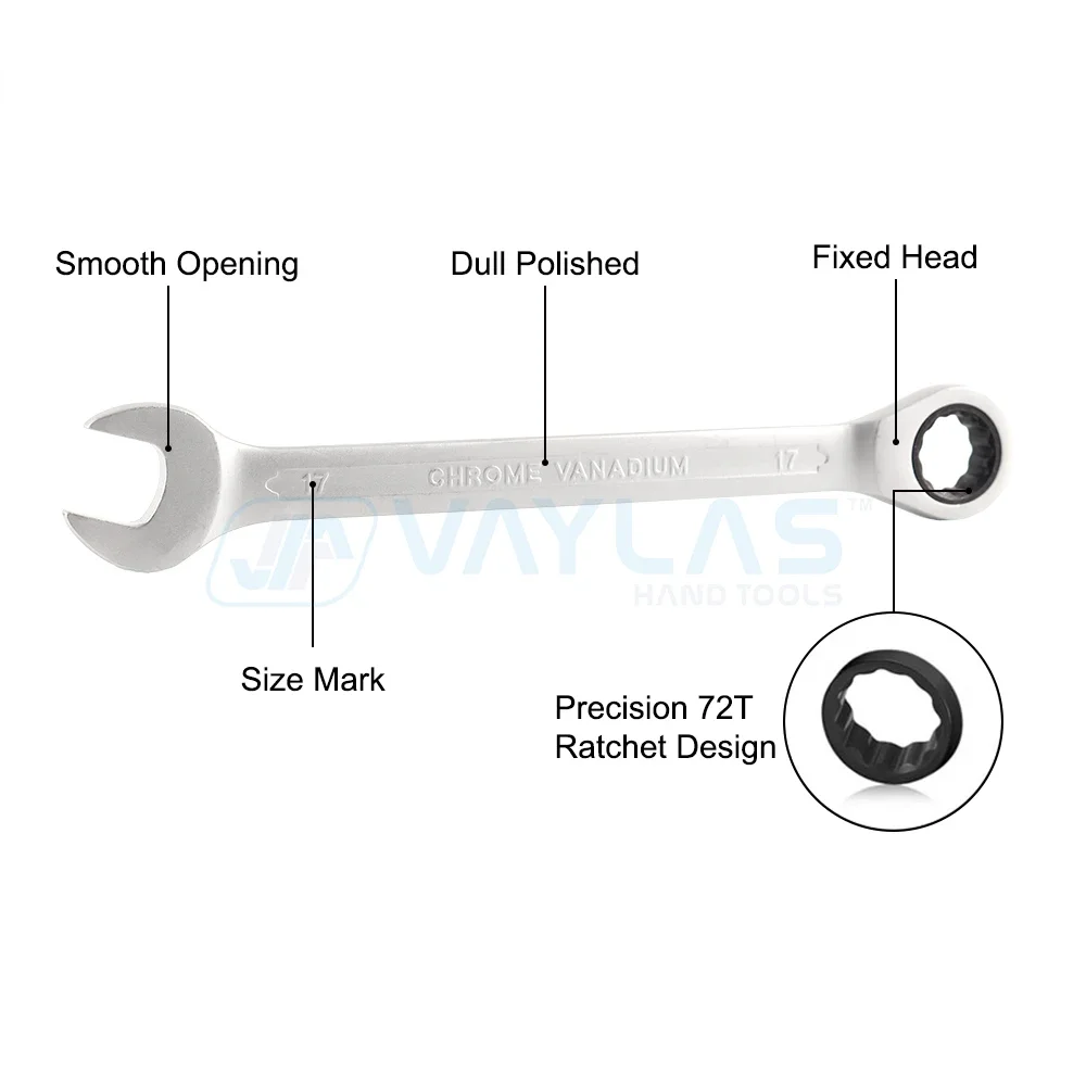 8-30mm Dull Polished Combination Wrench Fixed Head Ratchet 72T Open End Spanner Hand Tools