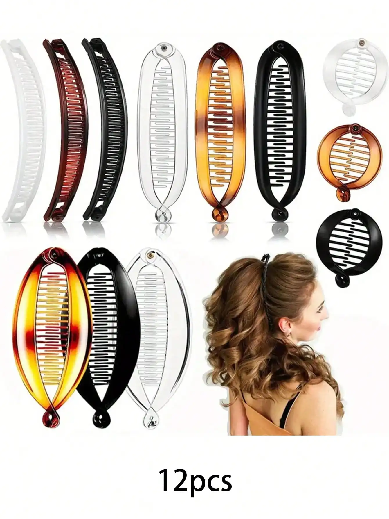 

3pcs/12pcs Set Banana Hair Clips, Fashion Hair Clamps For Updo, Bun Maker For Easy Styling Accessories, Hair Accessories For Women, Hair Tools, Beauty Accessories, Curly Hair Accessories, Hair Accessory, Hair Accessories, Hair Accessories For Women,Fall,T
