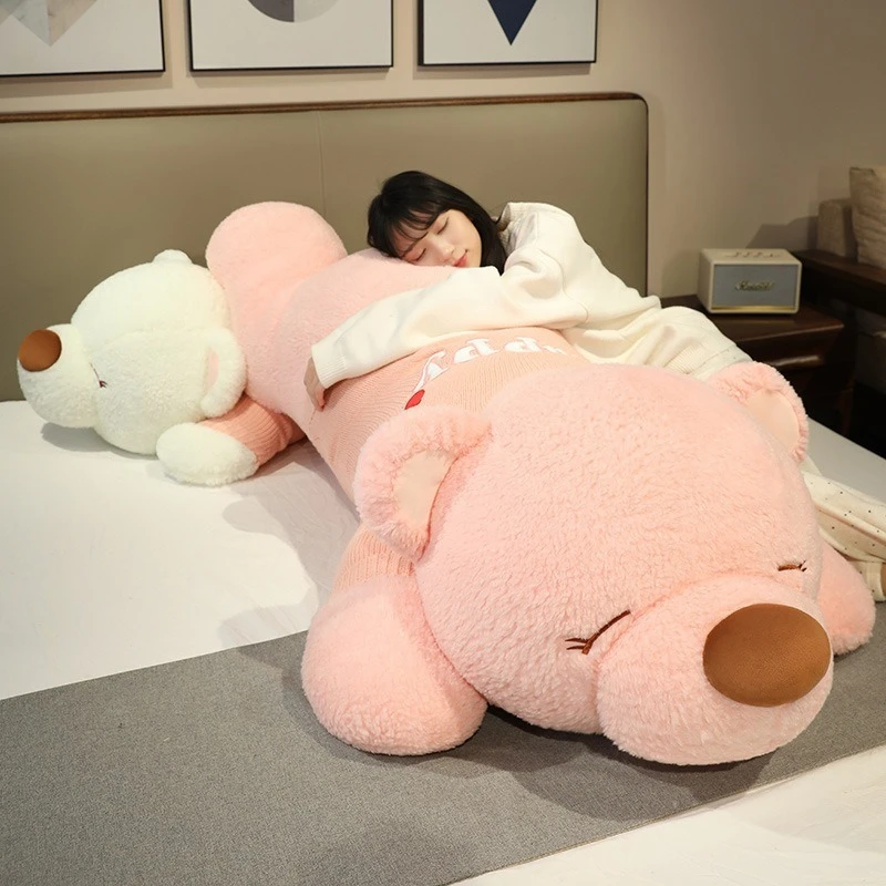 Giant Lying Bear Plush Toy Soft Fluffy Stuffed Bear Pillow Cushion Bedtime Hugging Pillow Girls Bedroom Sofa Decor Toy Gift