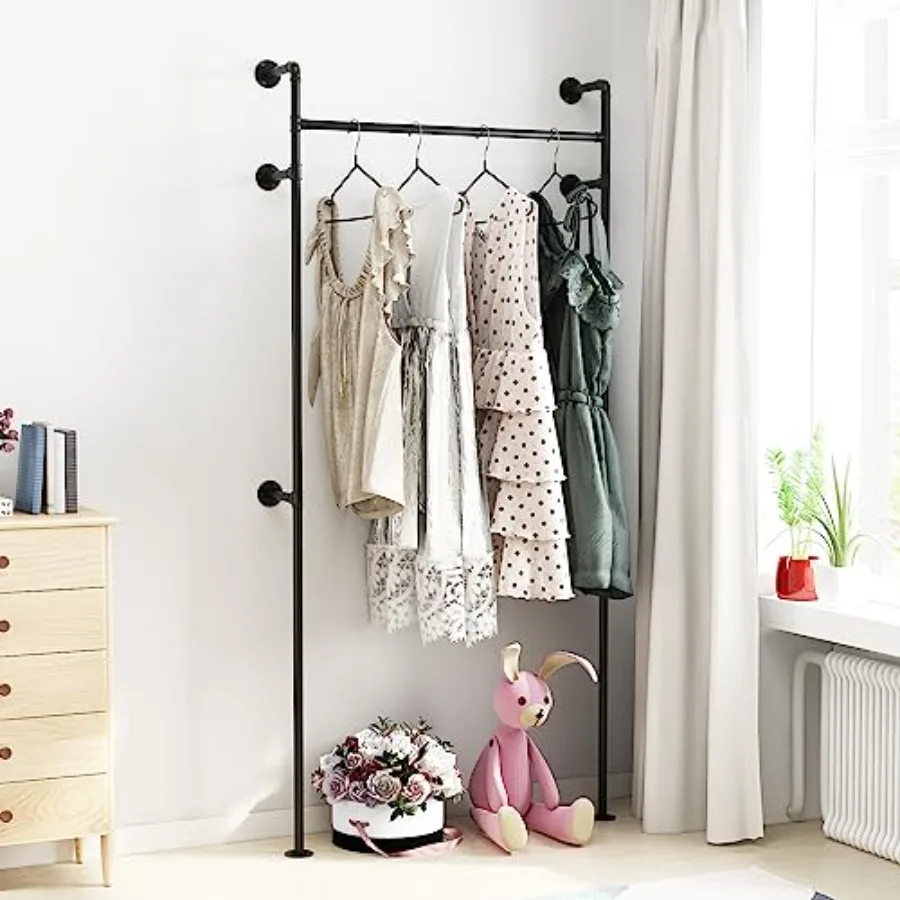 

Industrial Pipe Clothing Rack Heavy Duty Clothes Rack for Hanging Clothes Wall Mounted Display Garment Rack for Home Retail Bou