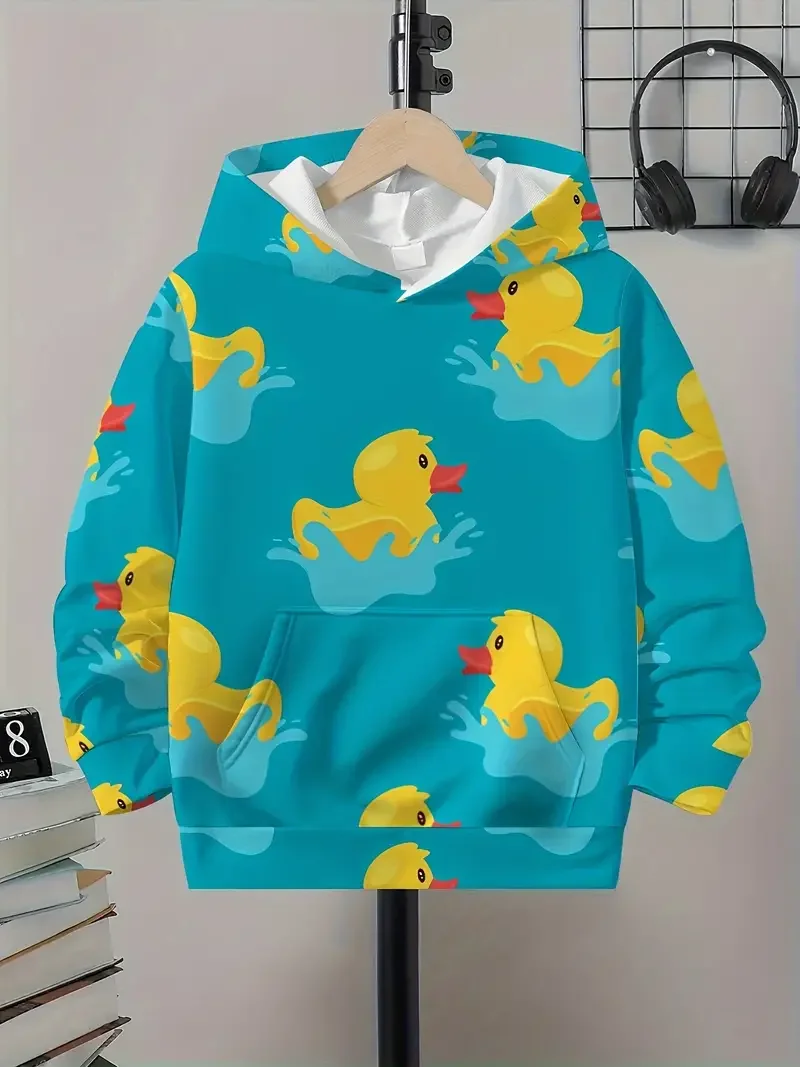 Hoodies Kawaii Animals Yellow Duck 3D Print Sweatshirts Boys Girls Harajuku Unisex Hooded Sweatshirts kids Ethnic Style Clothes