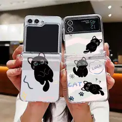Case For Samsung Galaxy Z Flip 6 5 4 3 Transparent Hard Folding Luxury Pattern For Samsung Z Flip3 Flip4 Flip5 Flip6 Clear Cover