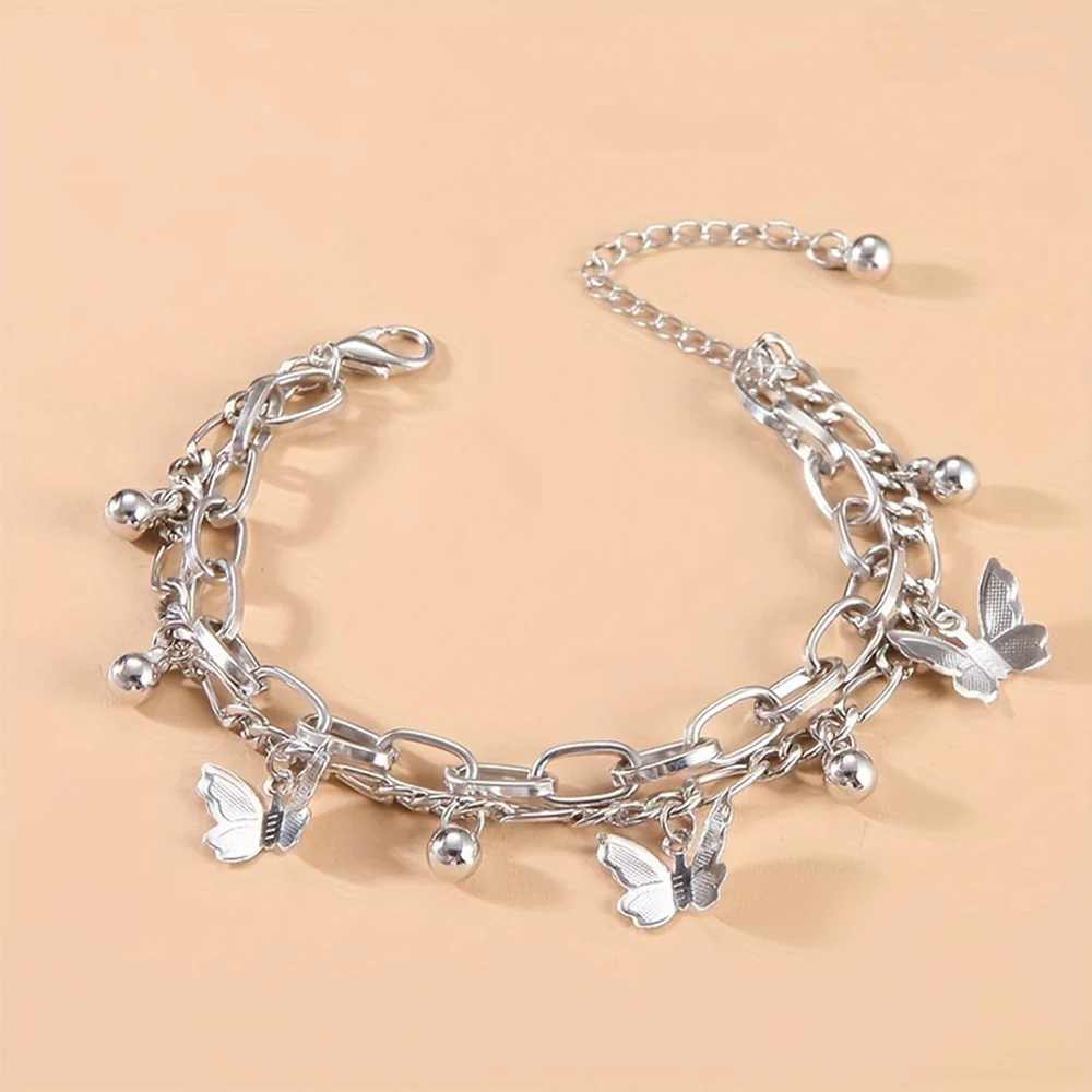 أنيق طبقة مزدوجة فراشة سحر سوار للنساء أزياء جميلة الذهب/الفضة اللون قابل للتعديل سلسلة سوار مجوهرات الحفلات #4