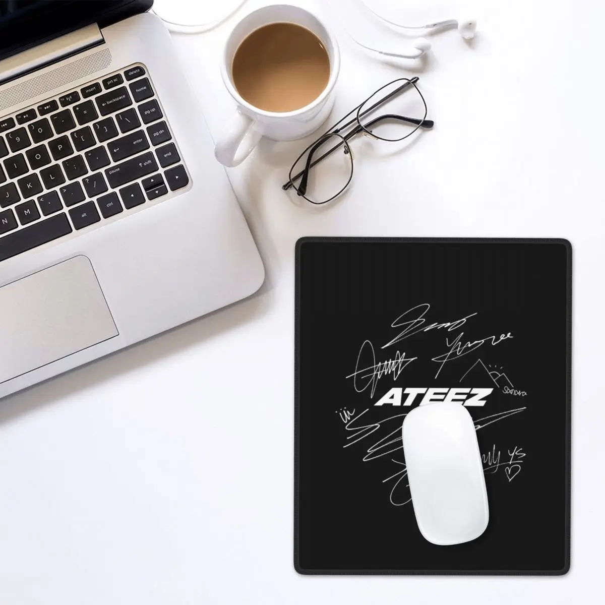 ATEEZ - Logo + Autographs (black) Mouse Pad Gamer PC Laptop Mats Keyboard Carpet Computer Gaming Desk Mat 7x9 in 22x18 cm