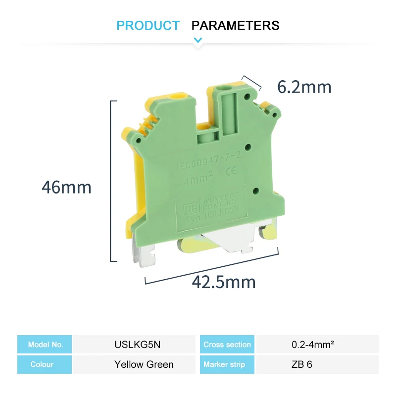 10Pcs USLKG5N USLKG5 Universal Screw Ground Protective Earth Modular Wire Electrical Connector Din Rail Terminal Block USLKG 5mm