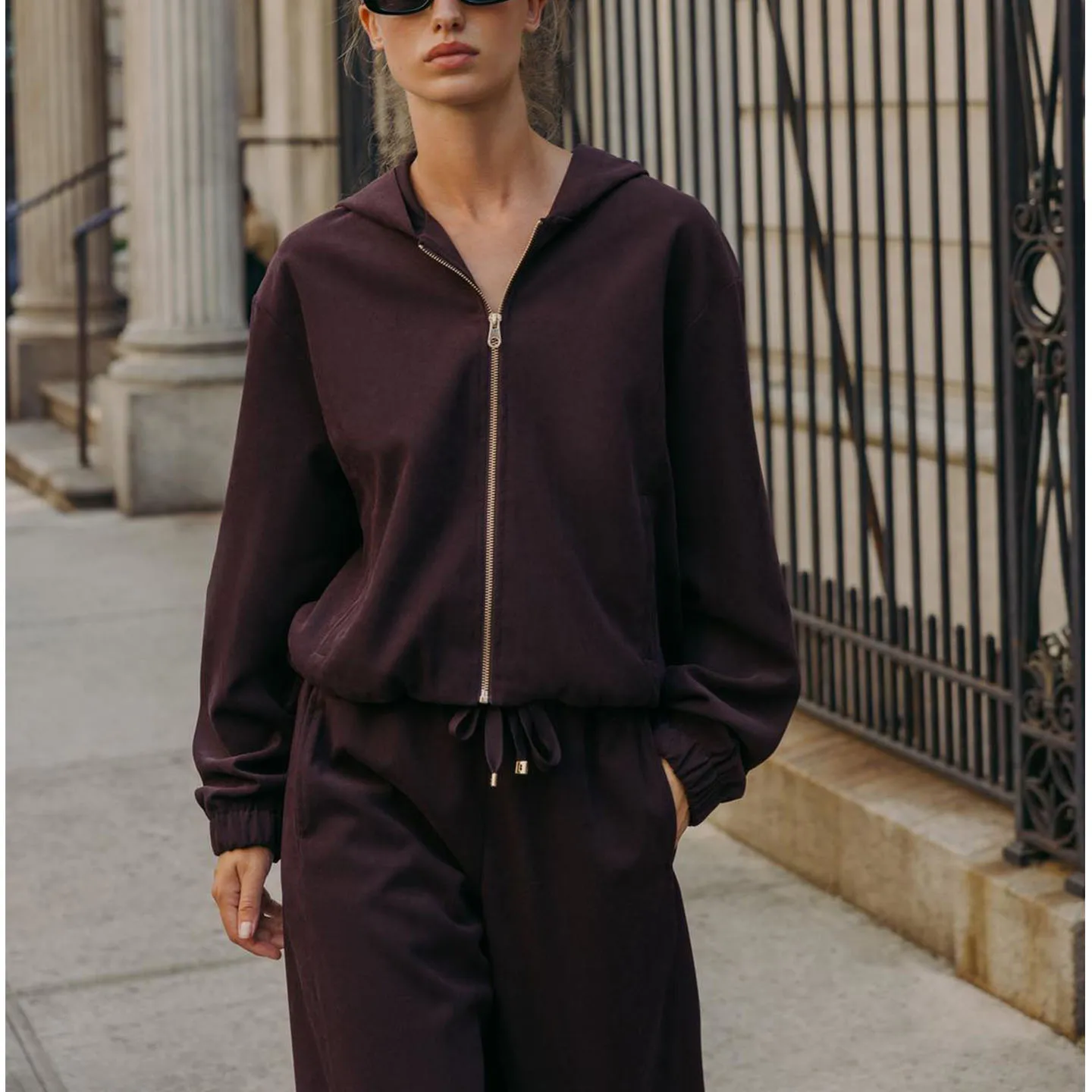 معطف Jaet فضفاض للطيار مع سحاب وغطاء محرك السيارة كاجوال بنطال ذو قصة أرجل واسعة وحزام للخريف طقم سراويل طويلة للنساء #4