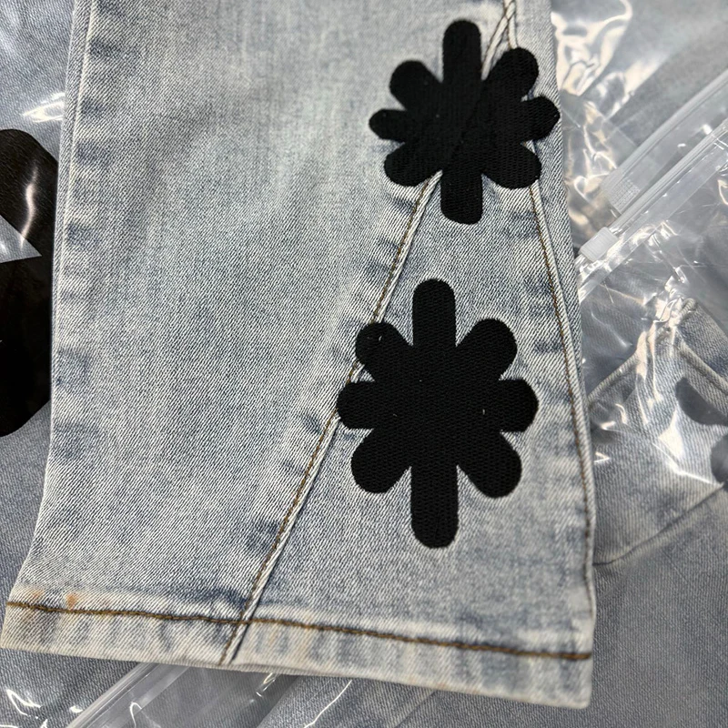 الهيب هوب الربط المرقعة الأسود عباد الشمس التطريز LOSTSHDWS الدنيم السراويل الرجال النساء الضوء الأزرق الجينز السراويل مع العلامة #5