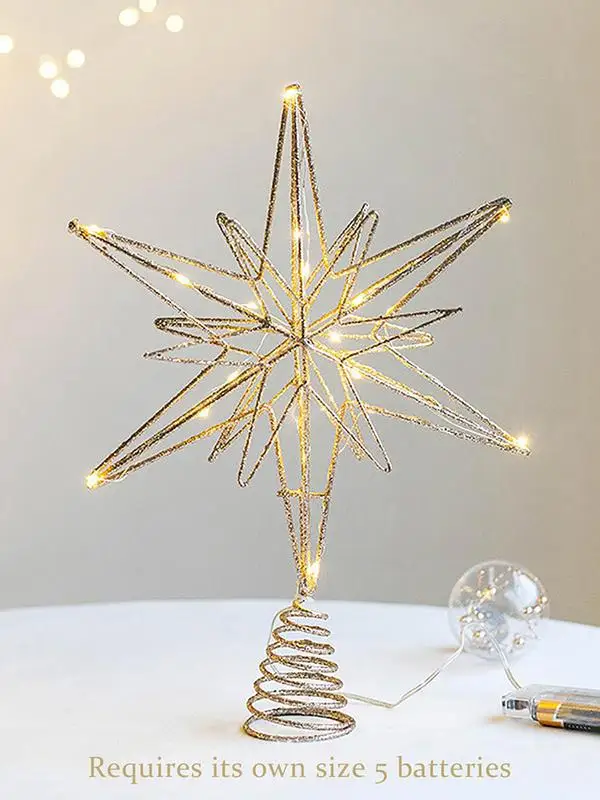 Ster voor kerstboom LED-licht Kerstboomtopper op batterijen Hol ontwerp Kerstboom Ster oplichtende feestrekwisieten