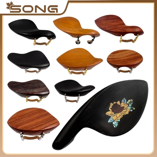 Mentonera para violín de 1/8 a 4/4 con abrazadera de Metal, soporte de tornillo de corcho, madera de azufaifa de ébano, mentonera para violín instalada Hareware 3/4 1/2