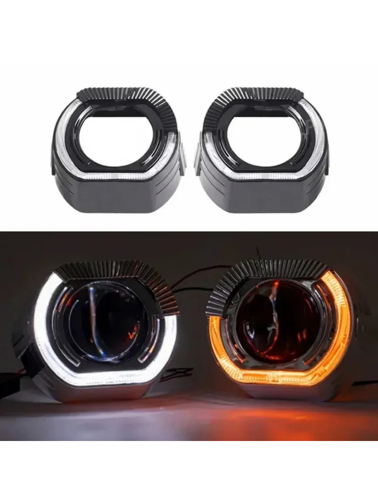 Carénage de phare de voiture 2.5 pouces 3 pouces, couverture de carénage intégrée, yeux d'ange LED pour lentille de projecteur, accessoires de décoration de phare