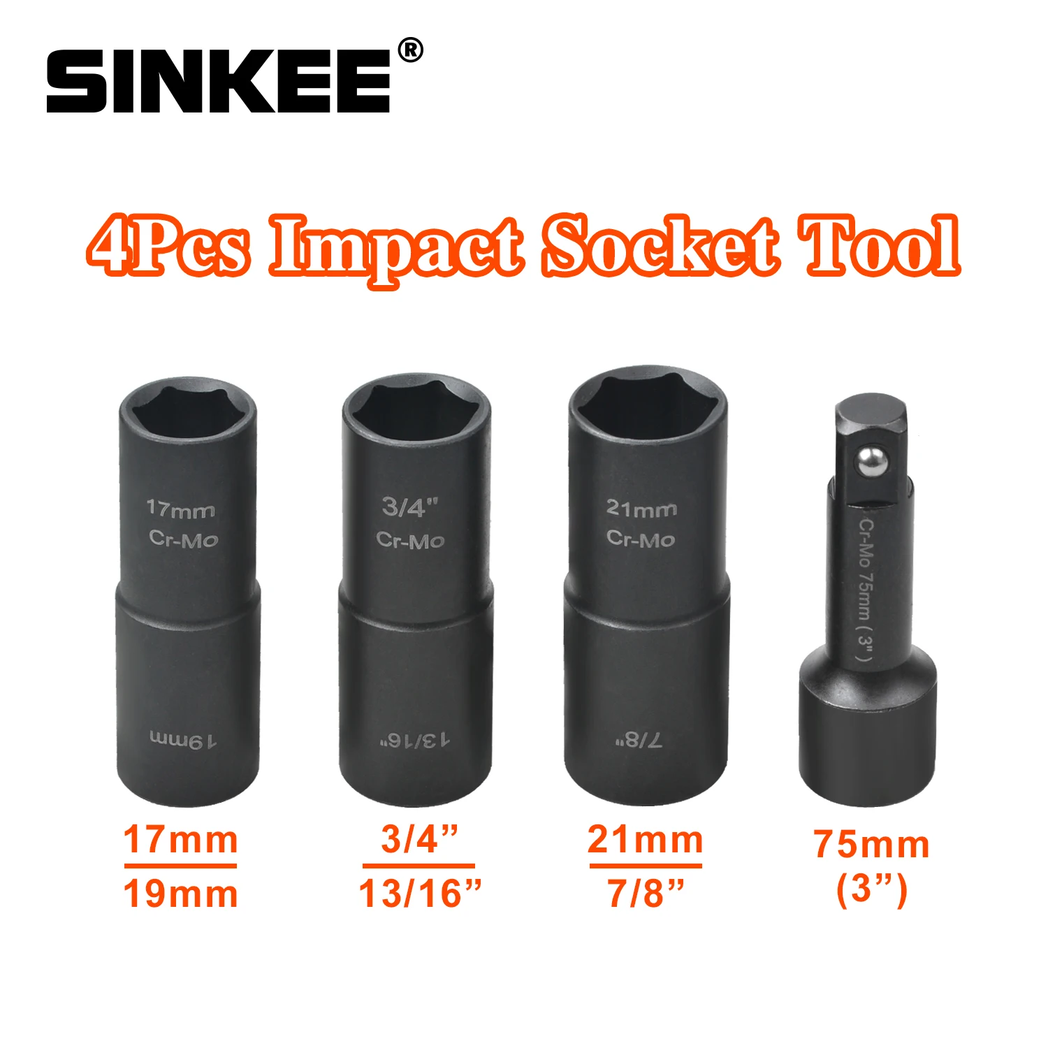 4pcs 1/2-inch Drive Flip Lug Nut Socket Tool 7mm-19mm 13/16\