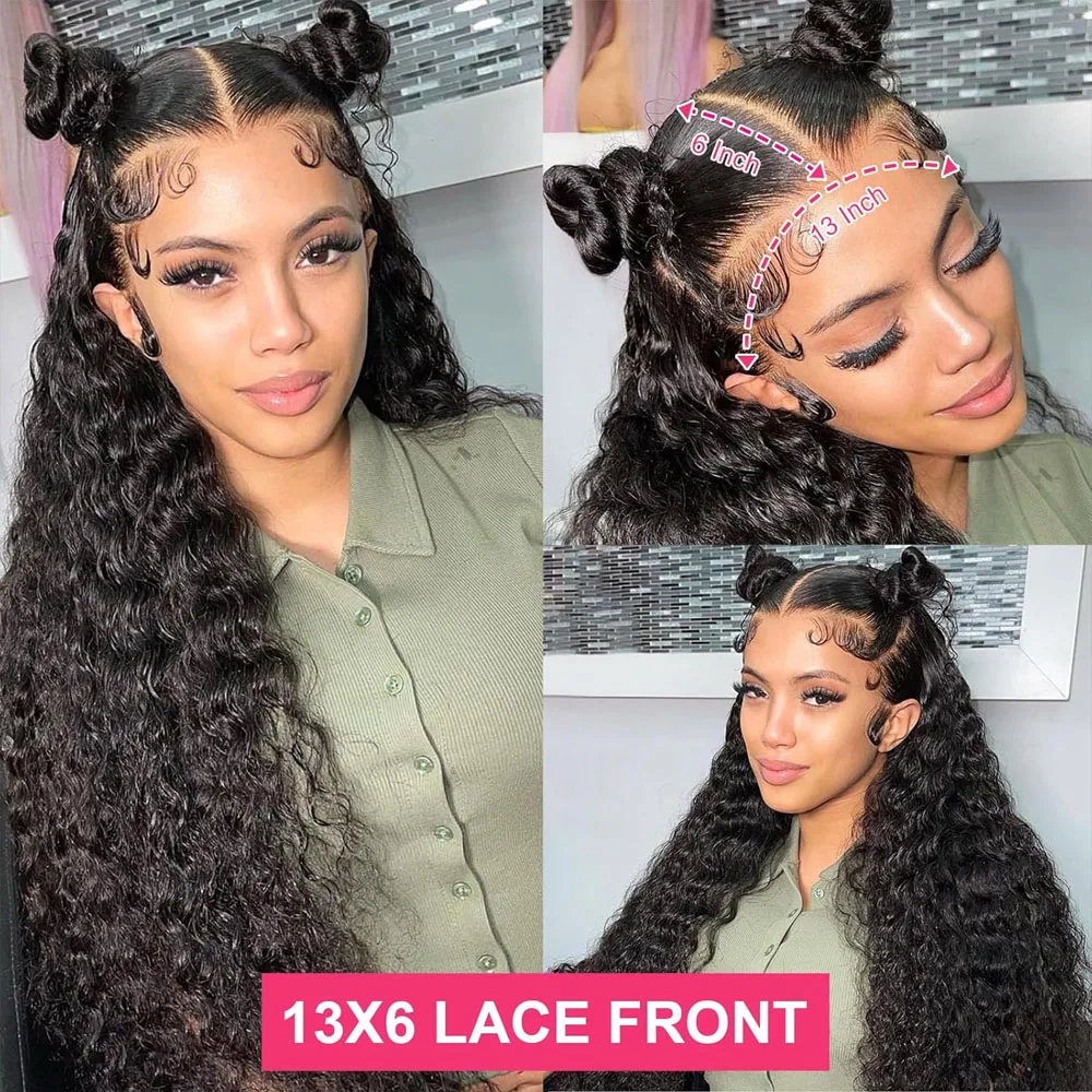 13x4 Deep Wave Human Wig Transparent Lace Front Wig Pre Plucked Brazilian Human Hair Wig 40 Inch 13x6 Lace Front Wigs Human Hair Pre Plucked With Baby Hair Natural Black