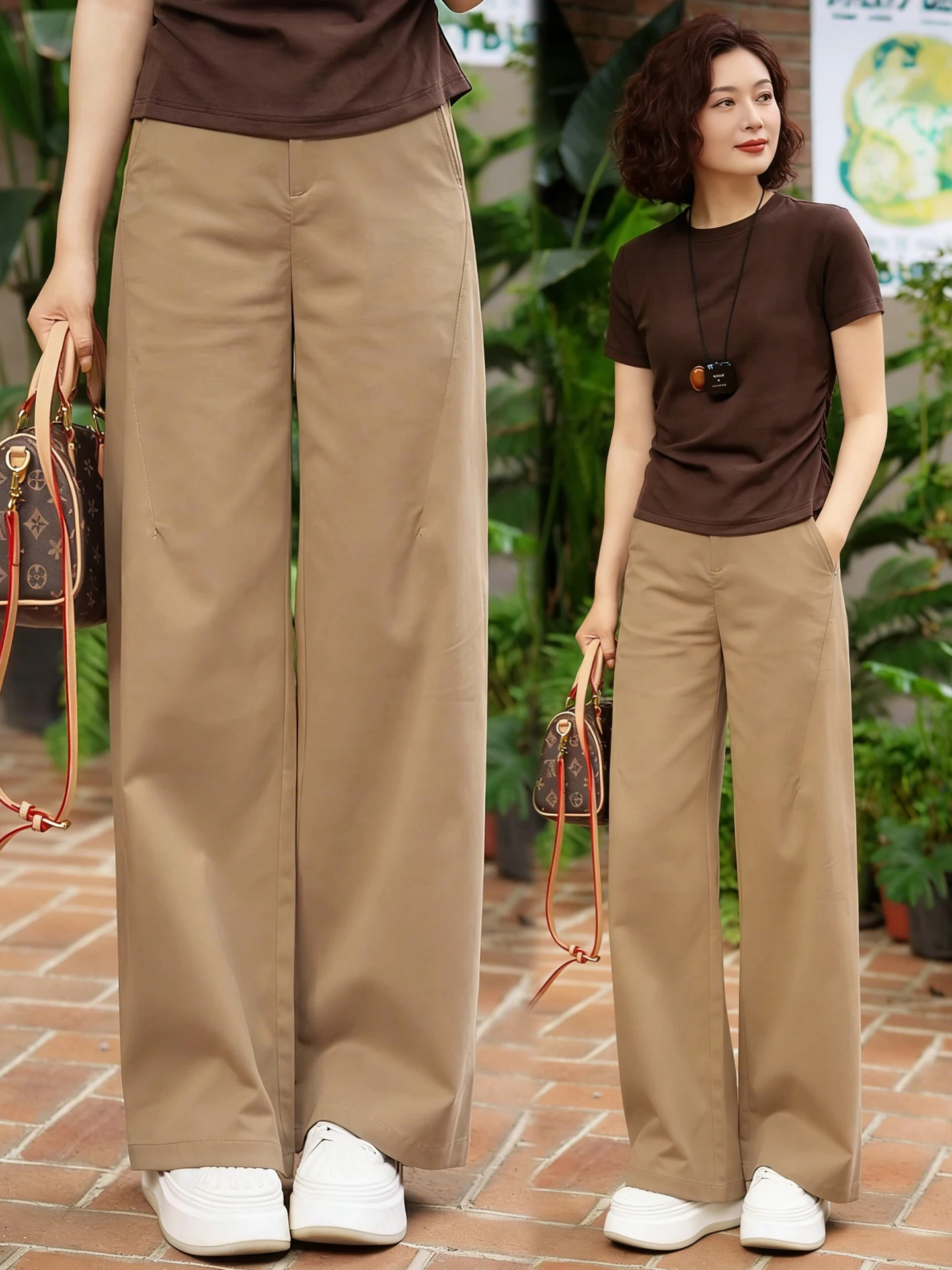 

Повседневные хлопковые брюки с высокой талией и широкими штанинами для женщин, весна-осень, новый стиль, свободный прямой крой, стройнящие брюки-костюм