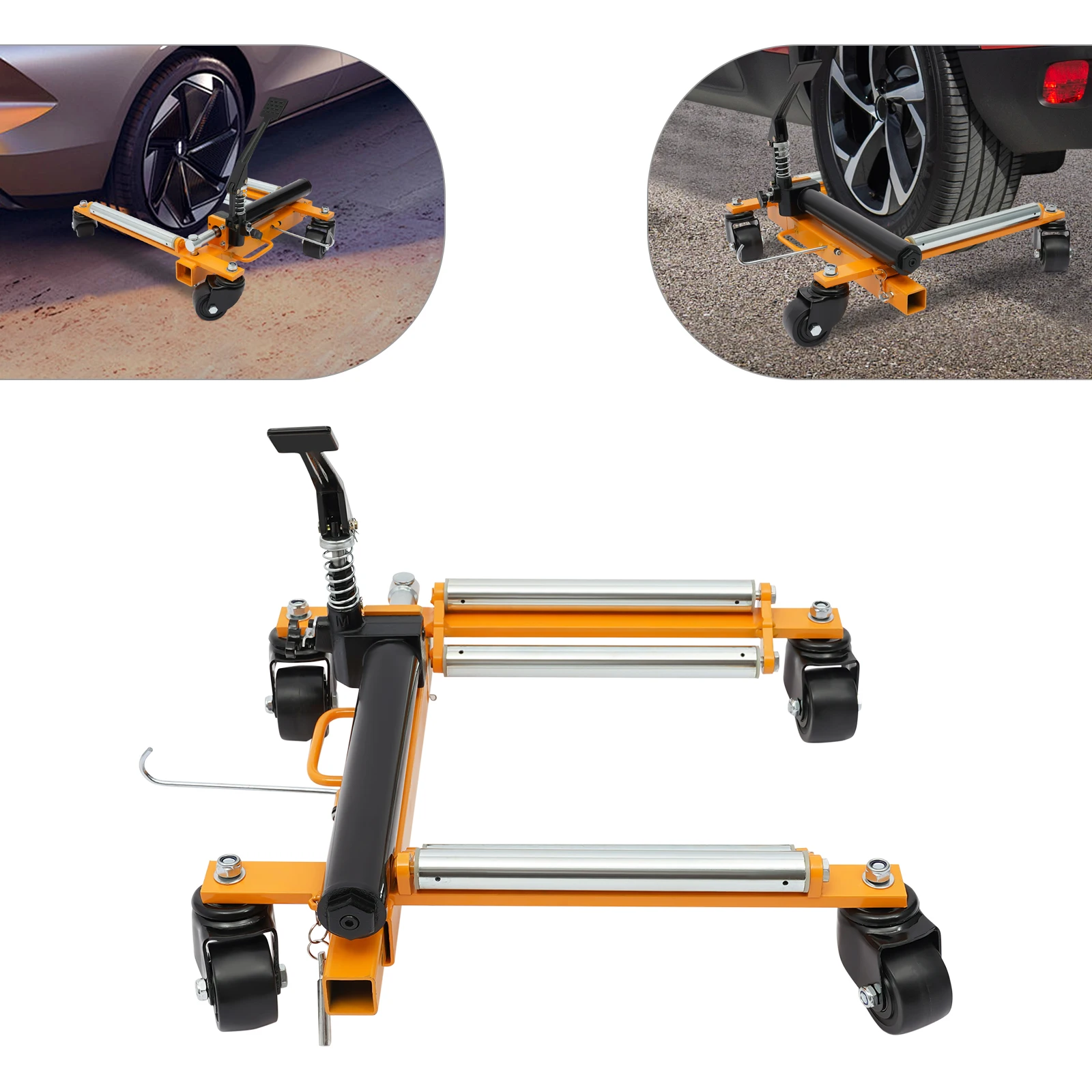 

1Tons Car Wheel Moving Tool Gear Driven Lifting Car Wheel Lift Tool Steel Vehicle Moving Tool with Foot Pedal for 12 Inches Tire