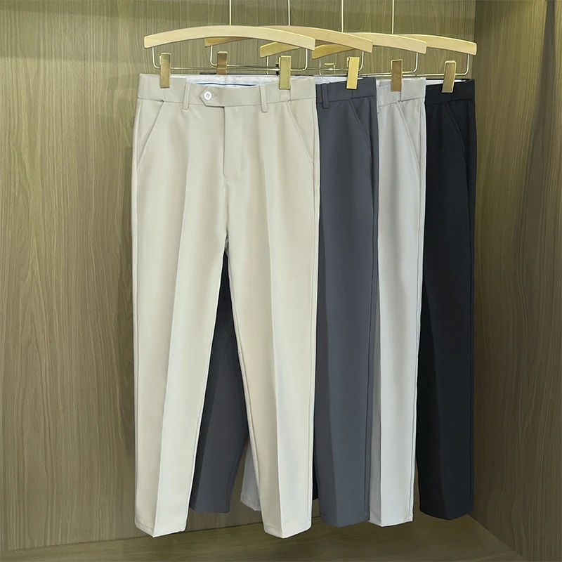 

Мужские повседневные брюки в корейском стиле, облегающие, осенние, модные, укороченные (9/10 длины), для формальной одежды, молодежные, однотонные