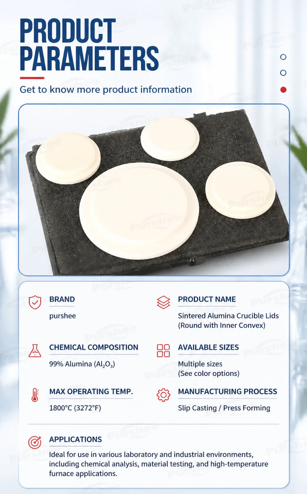 99 % Aluminiumoxid-Korund-Innendeckel mit konvexer Form, passend für zylindrische, bogenförmige Tiegel, hohe Temperaturen, für Muffelöfen – Detail 3