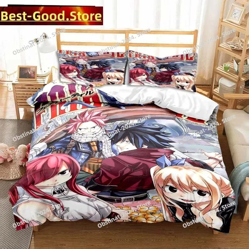 

3D Anime Fairy Tail Bedding Set Bed Three-piece Set Duvet Cover Single Double Bed Queen Size Duvet Cover Set Adult Boys Bedroo