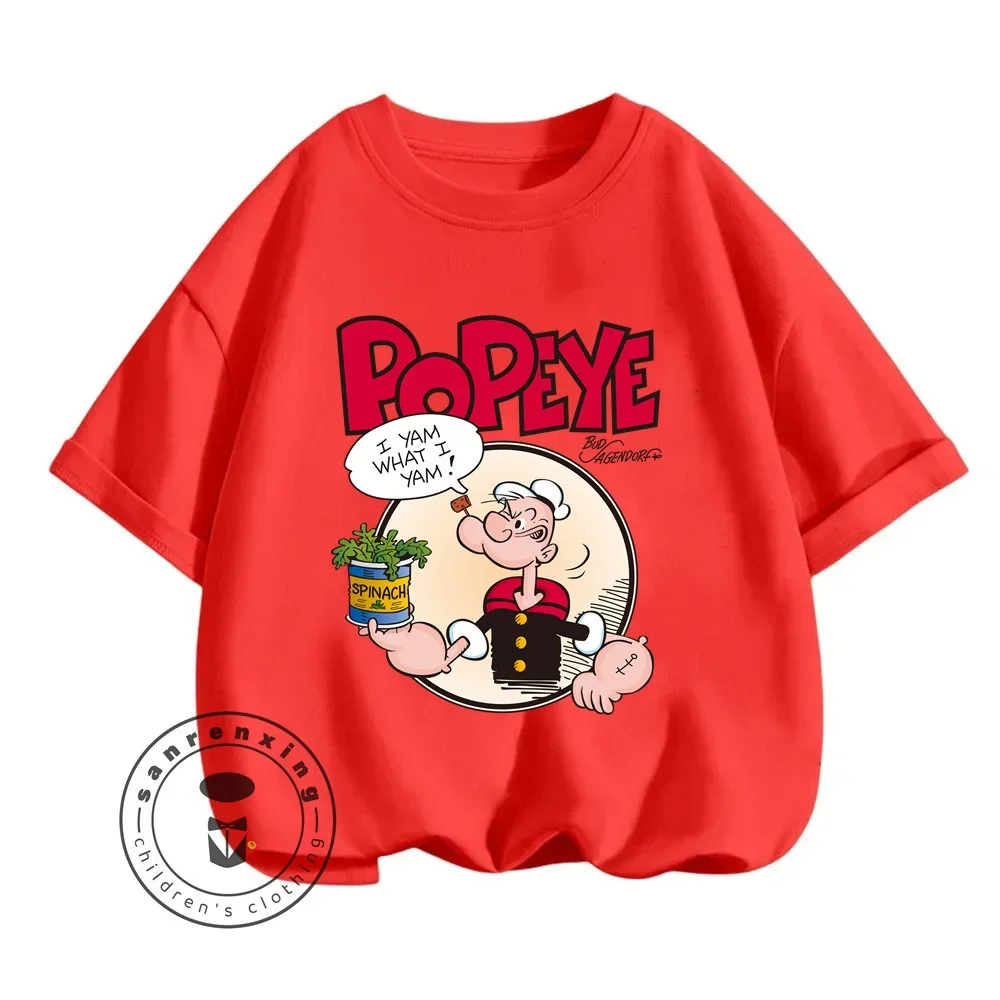 Summer Vibes with Solid Color Popeye the Sailor T-Shirts for Boys Girls Cute Kawaii Fashion That Brings Joy to Young Adventurers