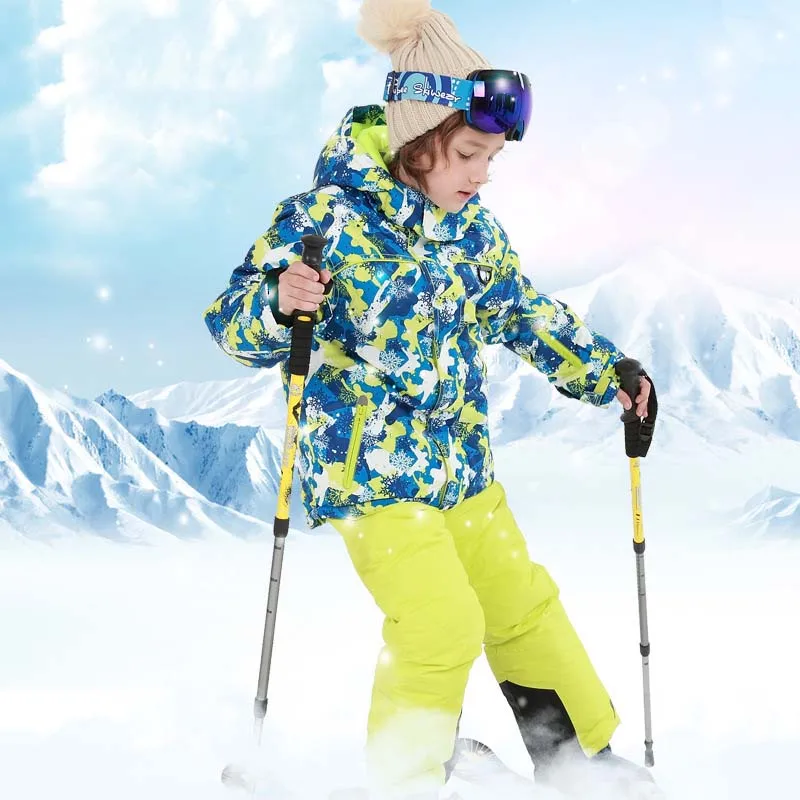 2025 Winter New Print Girl Snow Skiing Suits Windproof Outdoor Warm Hooded Zipper Boys Children Ski Sets Polyester Sports Suits